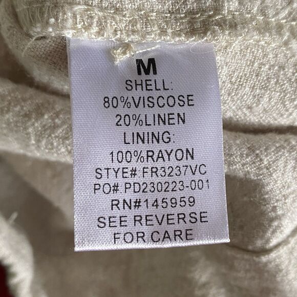 Vici Viscose and Linen Blend Belted Romper Sleeveless V-neck Buttons Cream Sz M - Picture 6 of 9